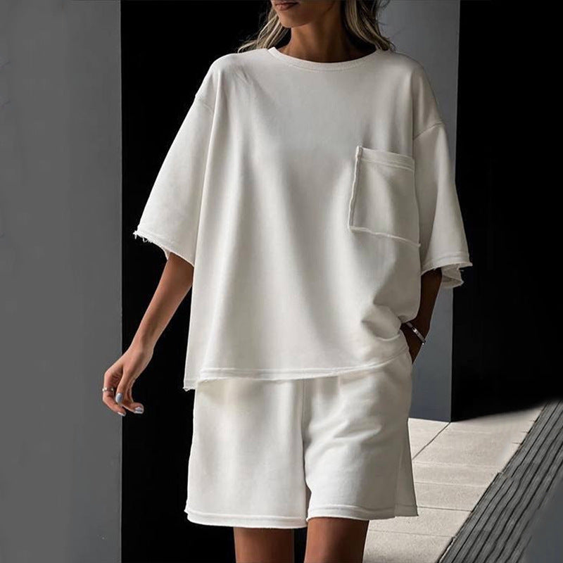 Oversized Pocket Tee And Shorts Lounge Set - White