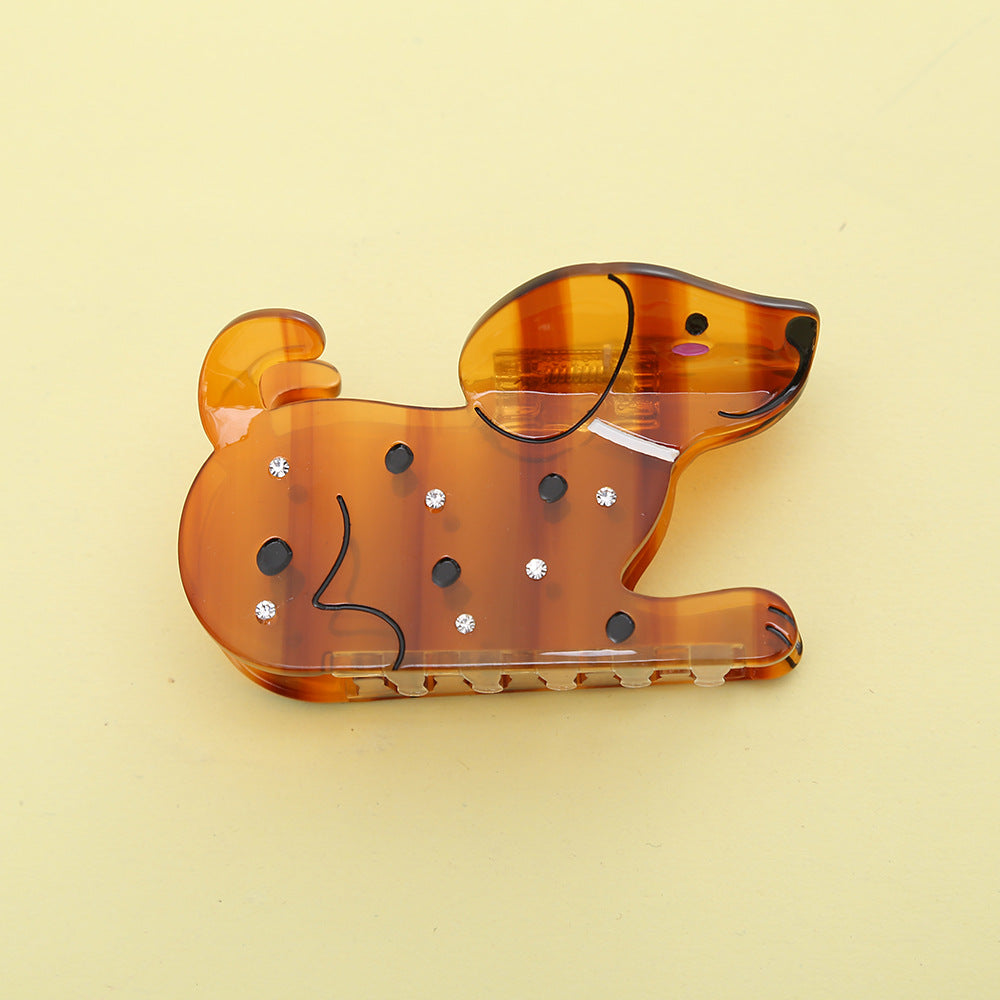 Whimsical Bird And Puppy Hair Claw Clip - Caramel