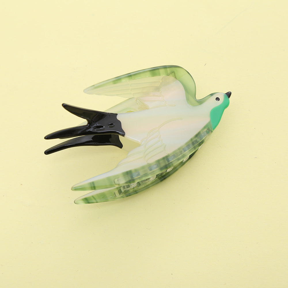Whimsical Bird And Puppy Hair Claw Clip - Green