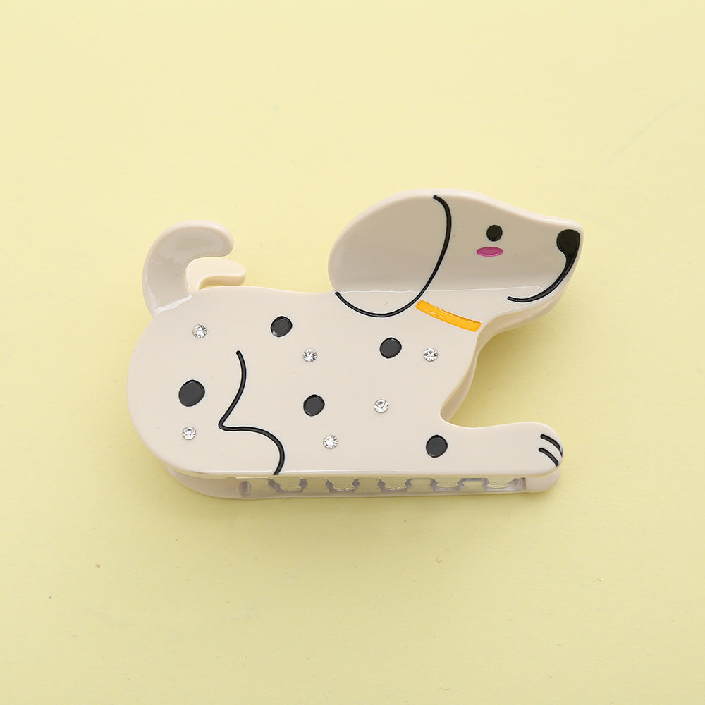 Whimsical Bird And Puppy Hair Claw Clip - White