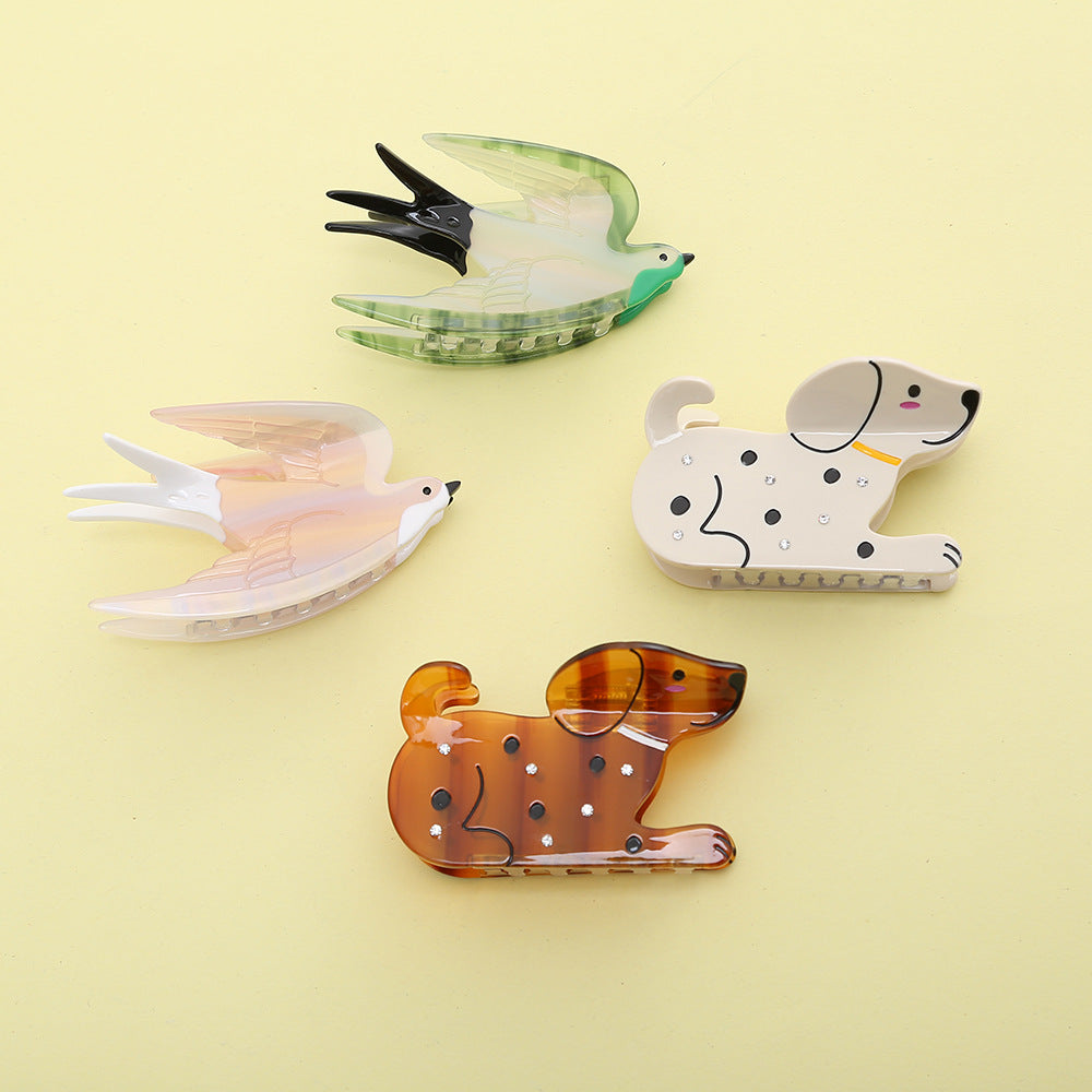 Whimsical Bird And Puppy Hair Claw Clip