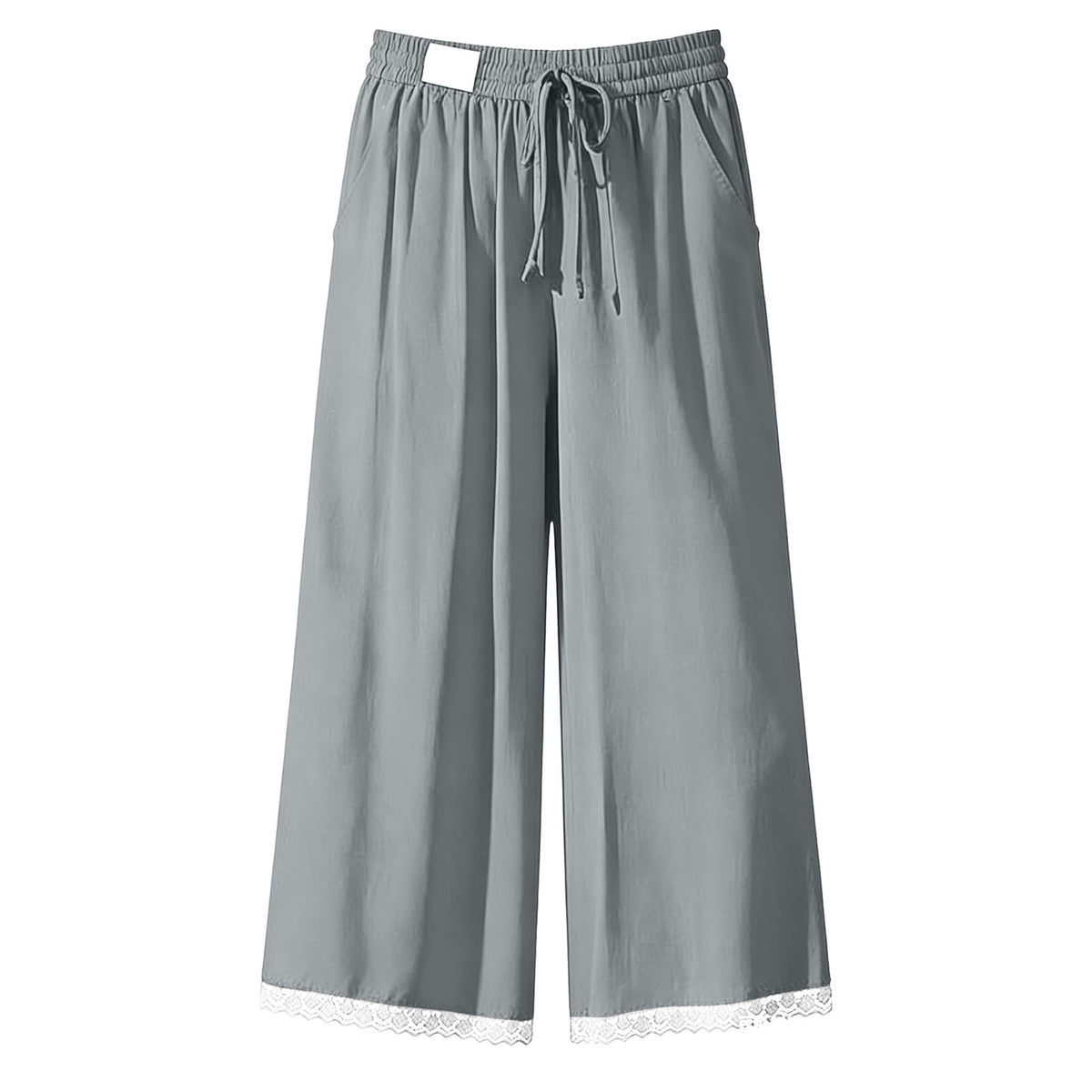 Lace Hem Cropped Wide Leg Beach Pants - Gray
