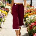 Lace Hem Cropped Wide Leg Beach Pants - Wine_red