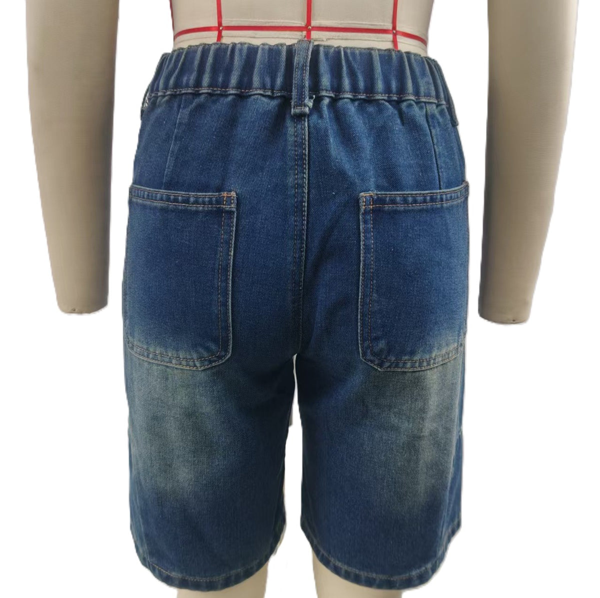 Faded Knee Length Denim Bermuda Shorts - Blue - 2