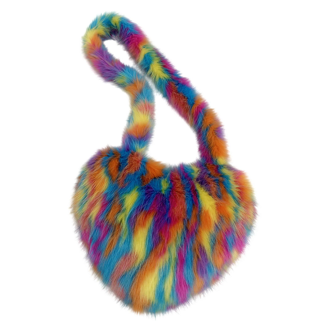Plush Heart Shoulder Bag With Magnetic Closure - Colored