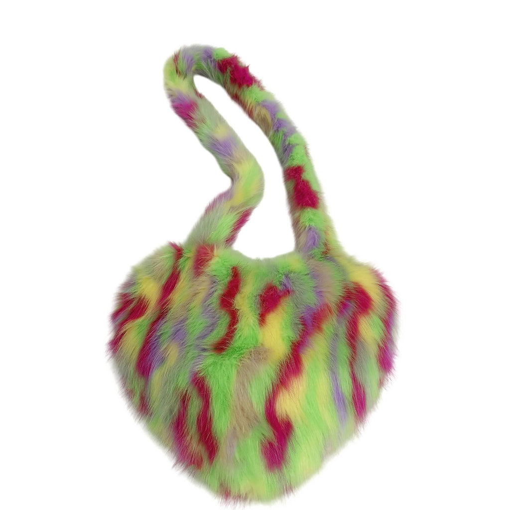 Plush Heart Shoulder Bag With Magnetic Closure - Green