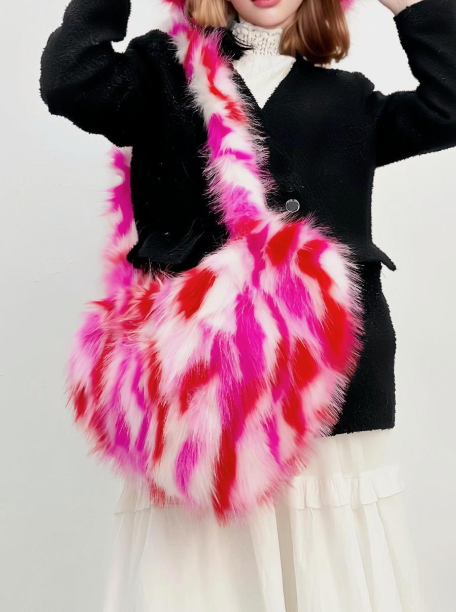 Plush Heart Shoulder Bag With Magnetic Closure - Pink - 2