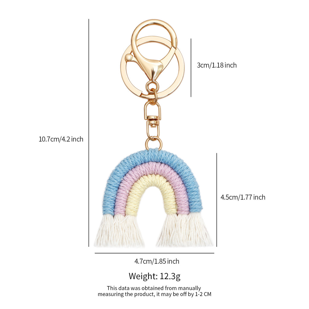 Pastel Woven Rainbow Tassel Keyring - Blue