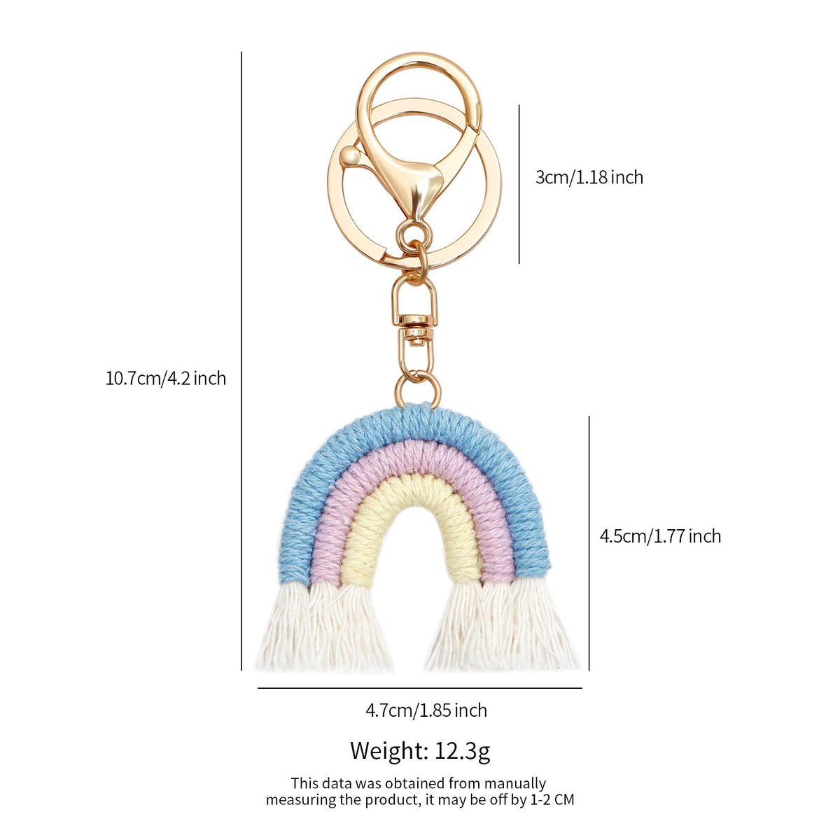 Pastel Woven Rainbow Tassel Keyring - Blue