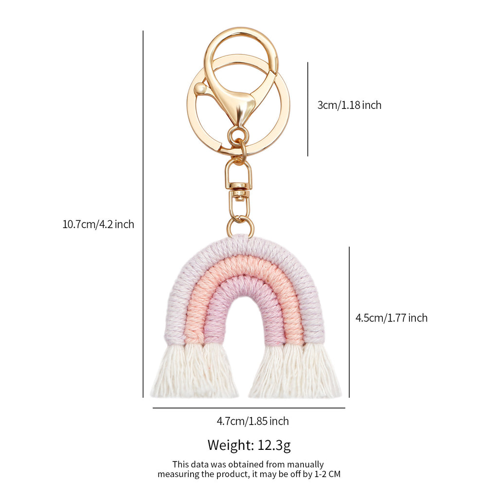 Pastel Woven Rainbow Tassel Keyring - Purple