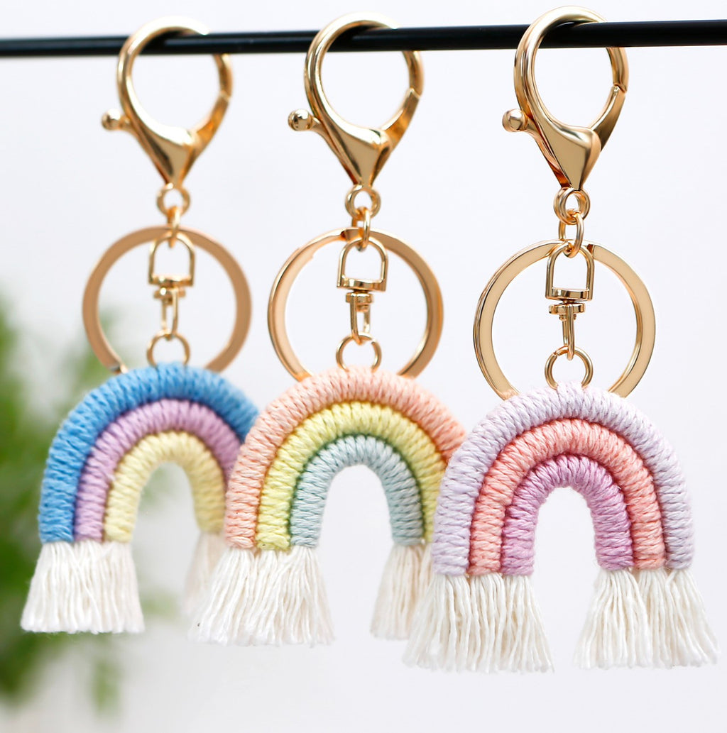 Pastel Woven Rainbow Tassel Keyring - view 1