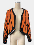 Butterfly Wing Knit Cardigan With Scalloped Hem - Orange