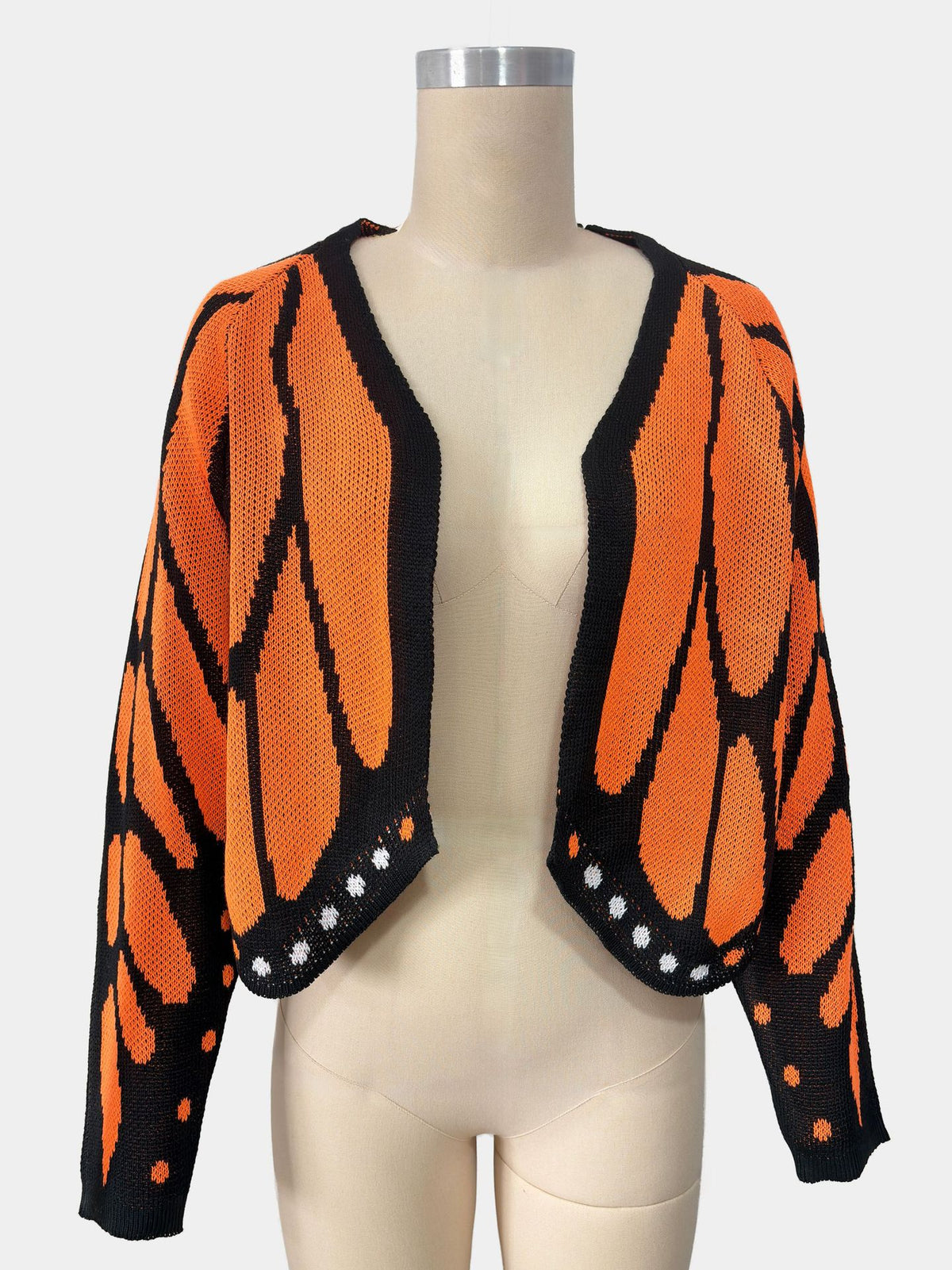 Butterfly Wing Knit Cardigan With Scalloped Hem - Orange