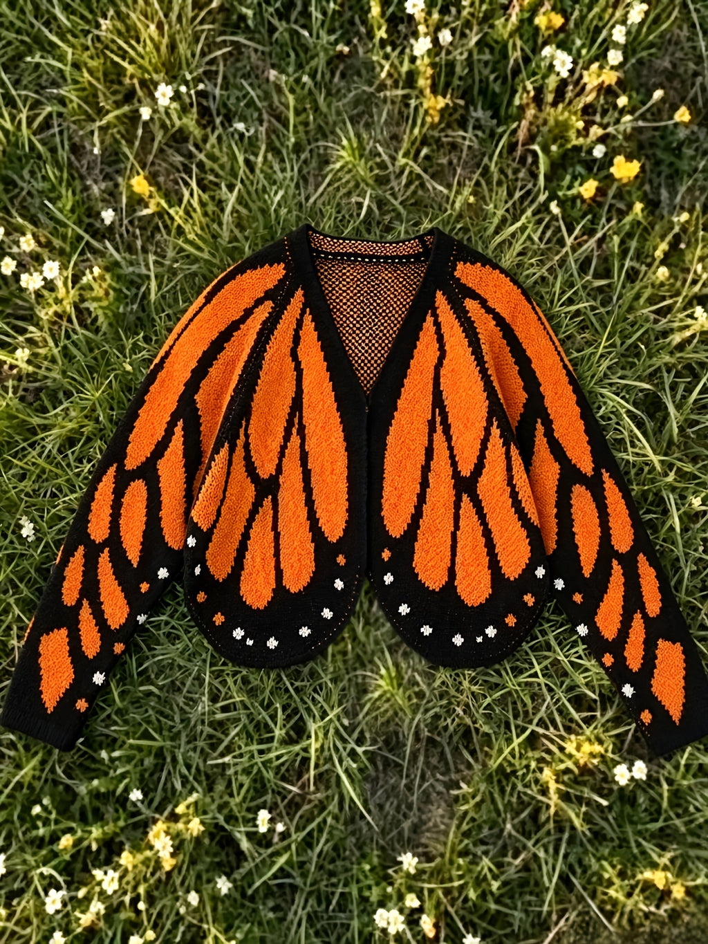Butterfly Wing Knit Cardigan With Scalloped Hem - Orange - 1