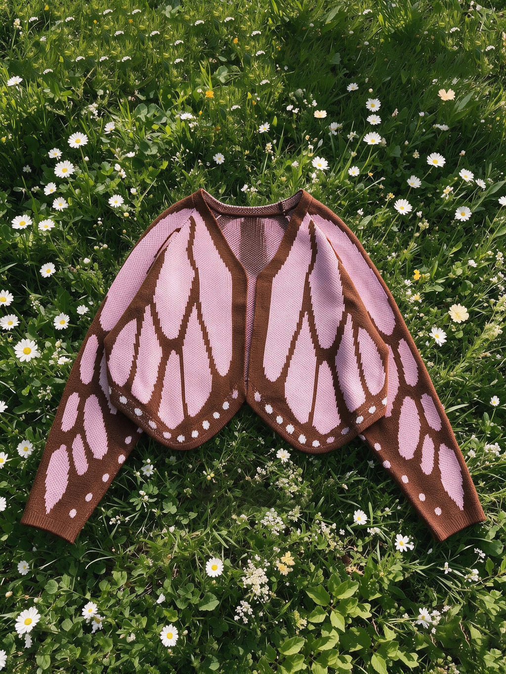 Butterfly Wing Knit Cardigan With Scalloped Hem - Pink