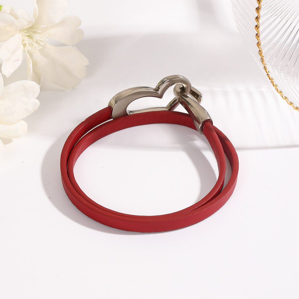 Heart Clasp Double Wrap Faux Leather Bracelet