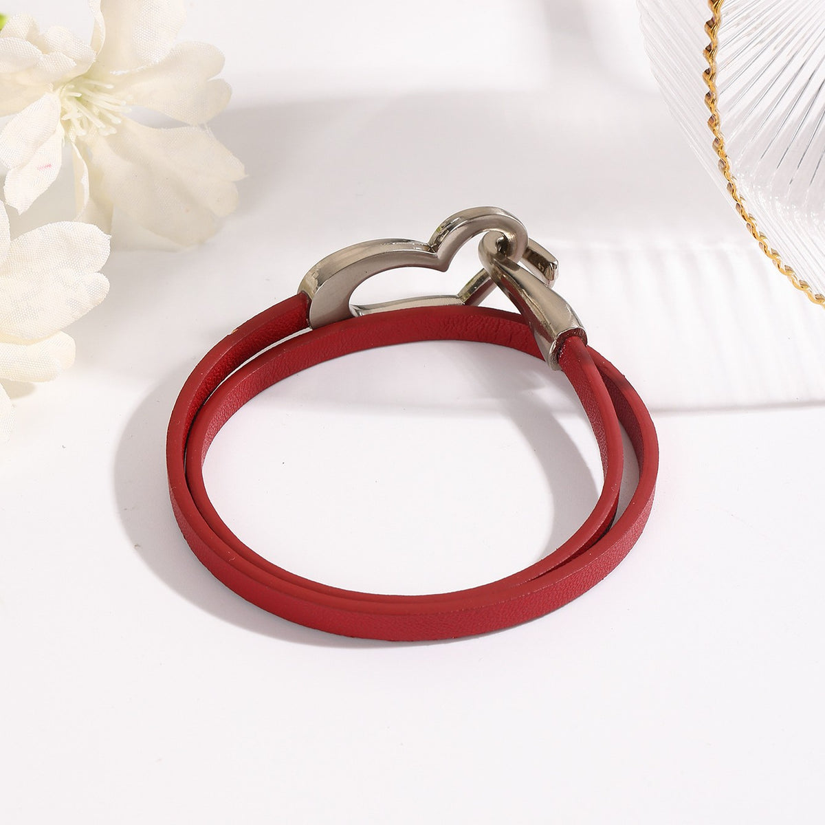 Heart Clasp Double Wrap Faux Leather Bracelet