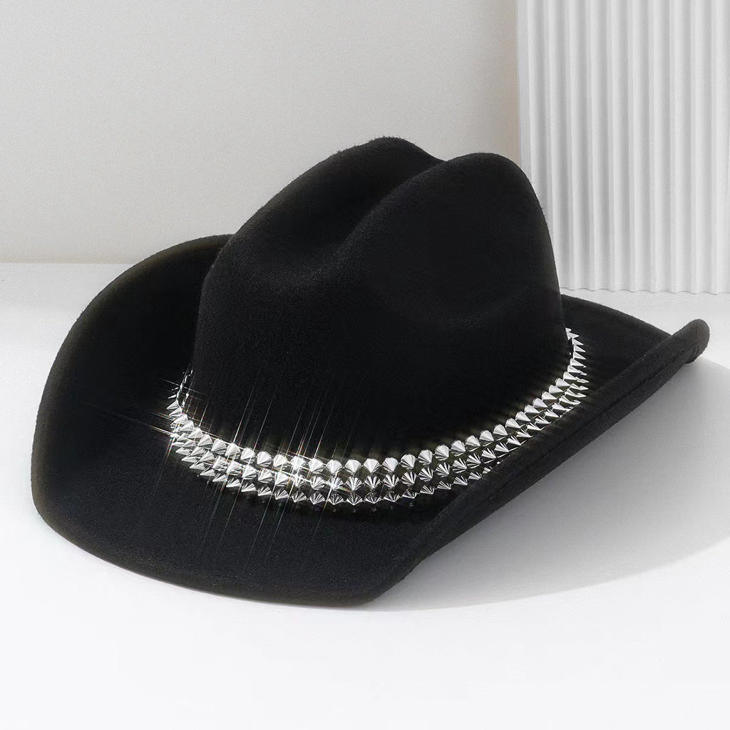 Rhinestone Studded Felt Cowboy Hat - Black
