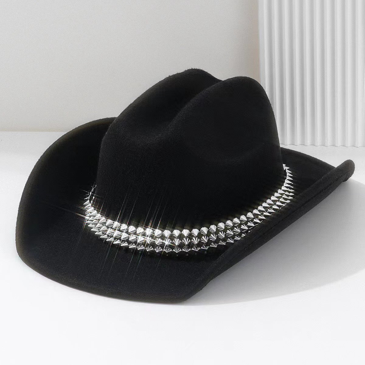 Rhinestone Studded Felt Cowboy Hat - Black