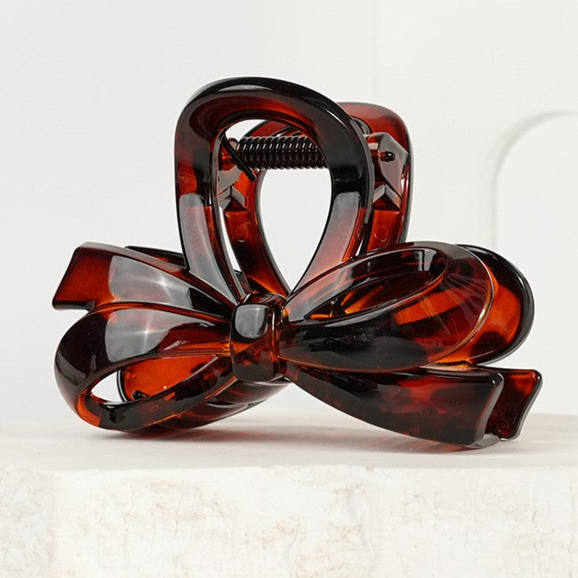 Layered Double Bow Hair Claw Clip - Amber