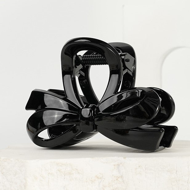 Layered Double Bow Hair Claw Clip - Black