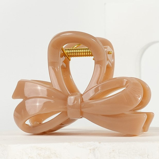 Layered Double Bow Hair Claw Clip - Latte