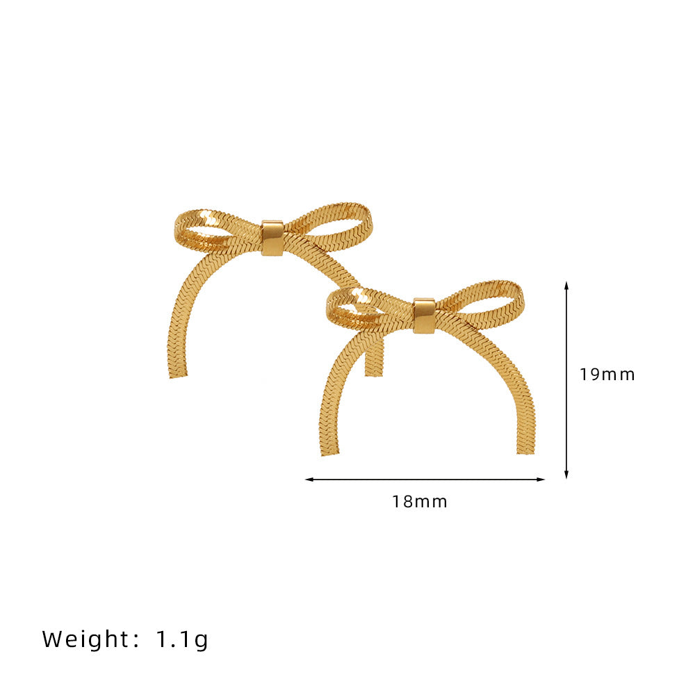 Ribbon Bow Wrap Around Stud Earrings - Gold