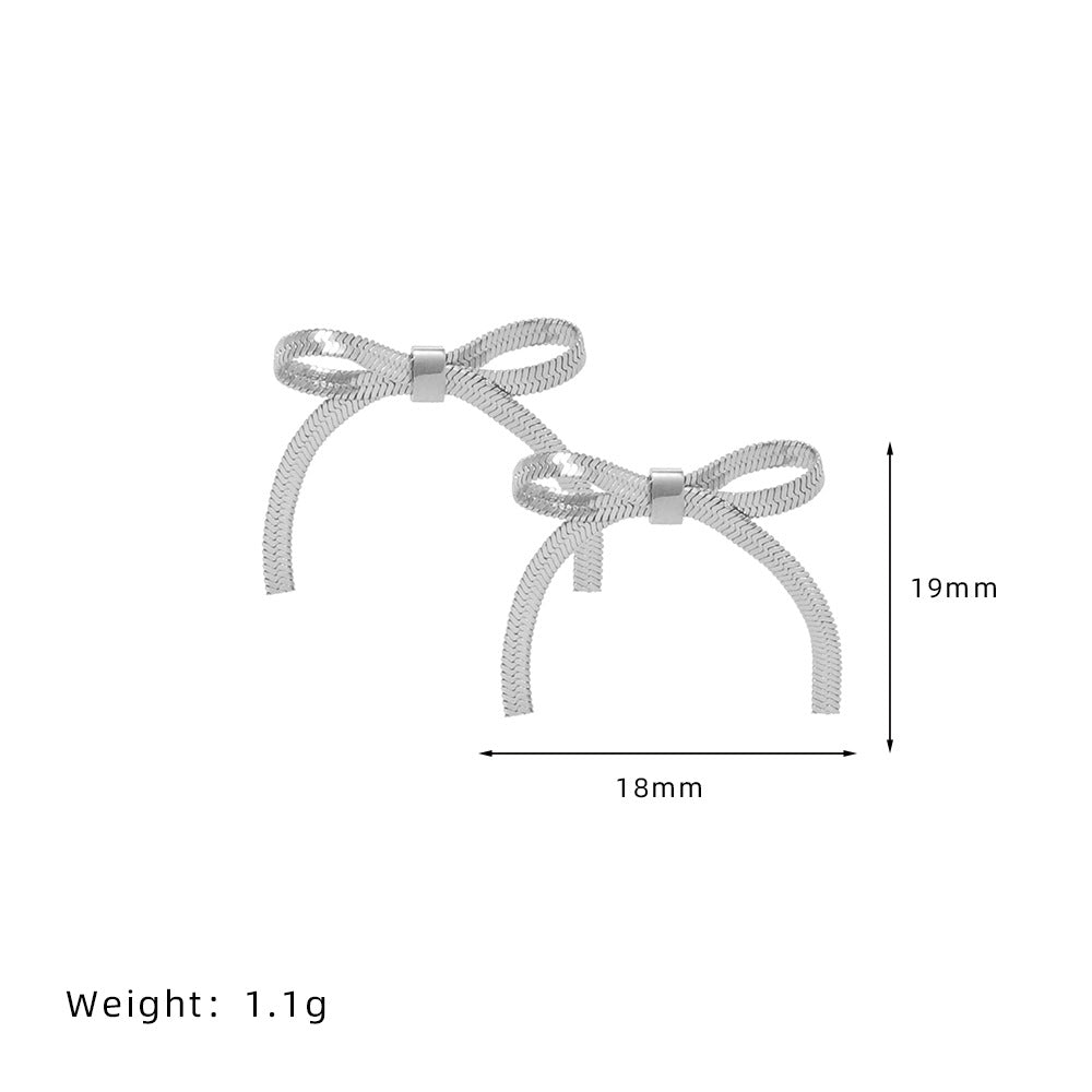 Ribbon Bow Wrap Around Stud Earrings - Silvery