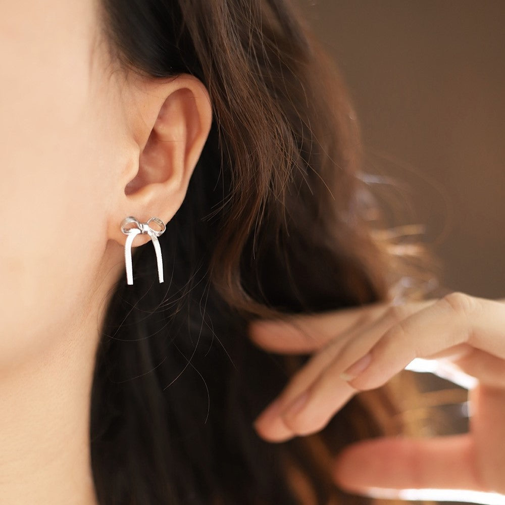 Ribbon Bow Wrap Around Stud Earrings - view 1