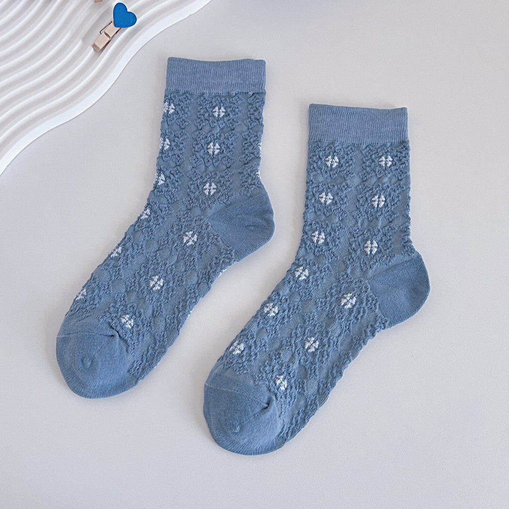 Textured Floral Jacquard Crew Socks - Color_1
