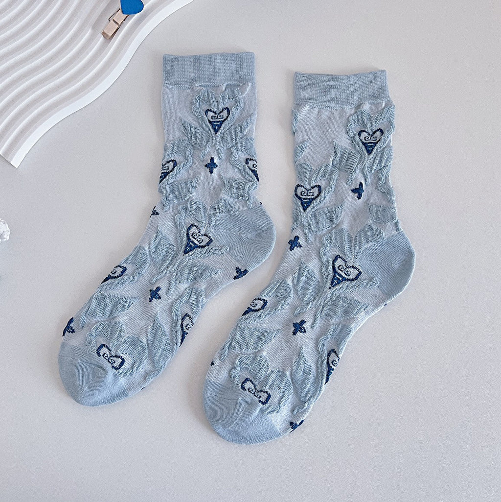 Textured Floral Jacquard Crew Socks - Color_3