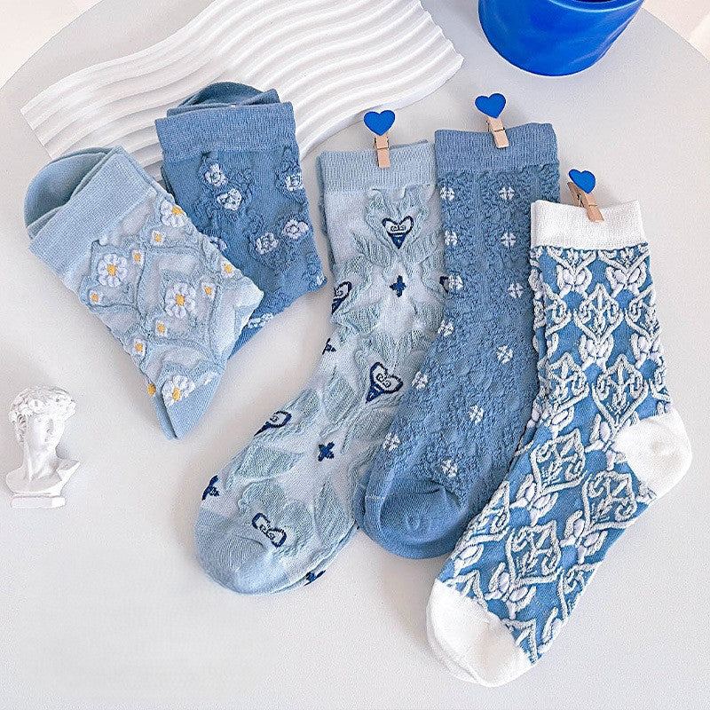 Textured Floral Jacquard Crew Socks - Color_5