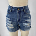 Distressed Frayed Hem Denim Cutoff Shorts - Blue
