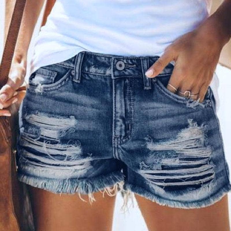 Distressed Frayed Hem Denim Cutoff Shorts