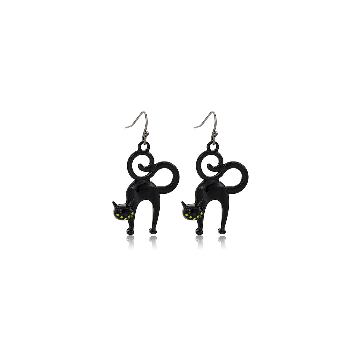 Spooky Cat And Spider Dangle Earrings - Cat