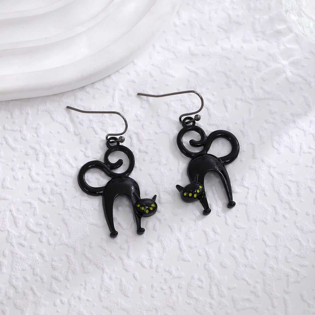 Spooky Cat And Spider Dangle Earrings - Cat - 1