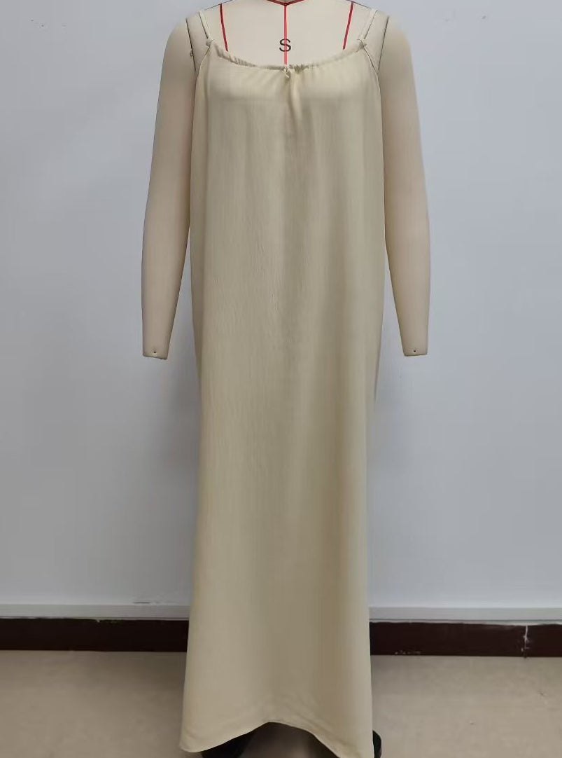 Low Back Tie Strap Maxi Sundress - Apricot