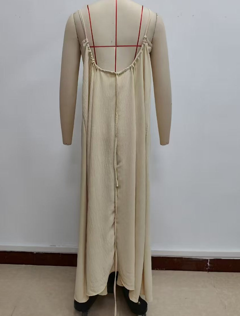 Low Back Tie Strap Maxi Sundress - Apricot - 1