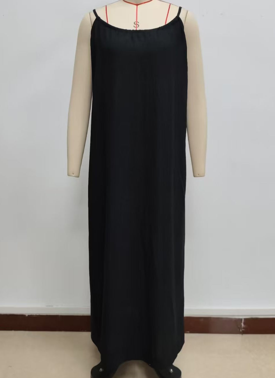Low Back Tie Strap Maxi Sundress - Black