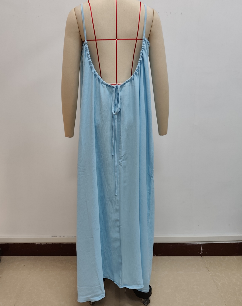 Low Back Tie Strap Maxi Sundress - Blue - 1