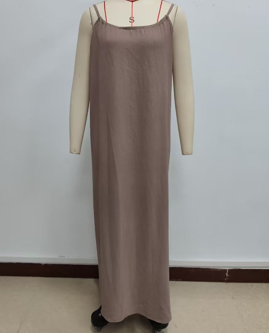 Low Back Tie Strap Maxi Sundress - Camel