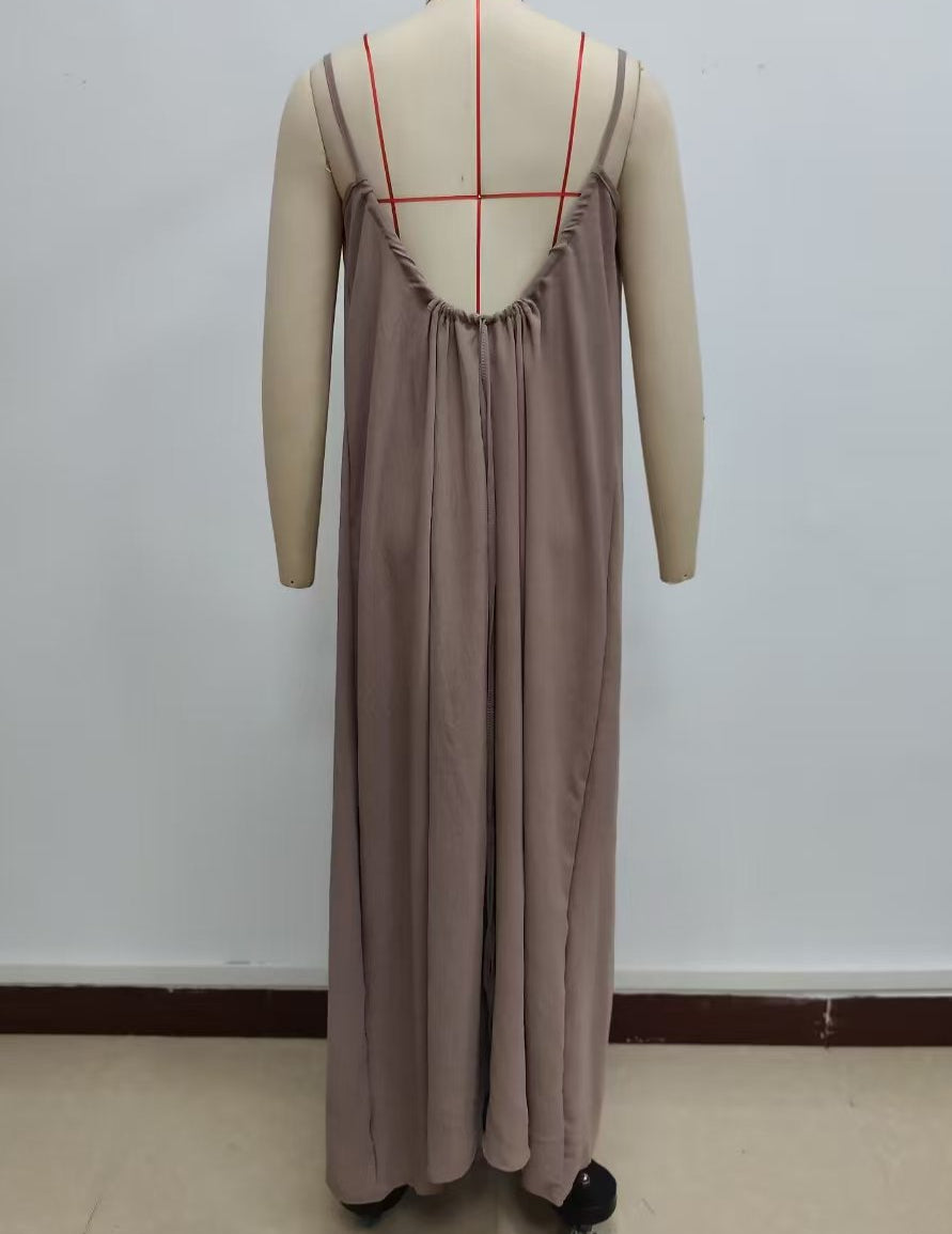Low Back Tie Strap Maxi Sundress - Camel - 1
