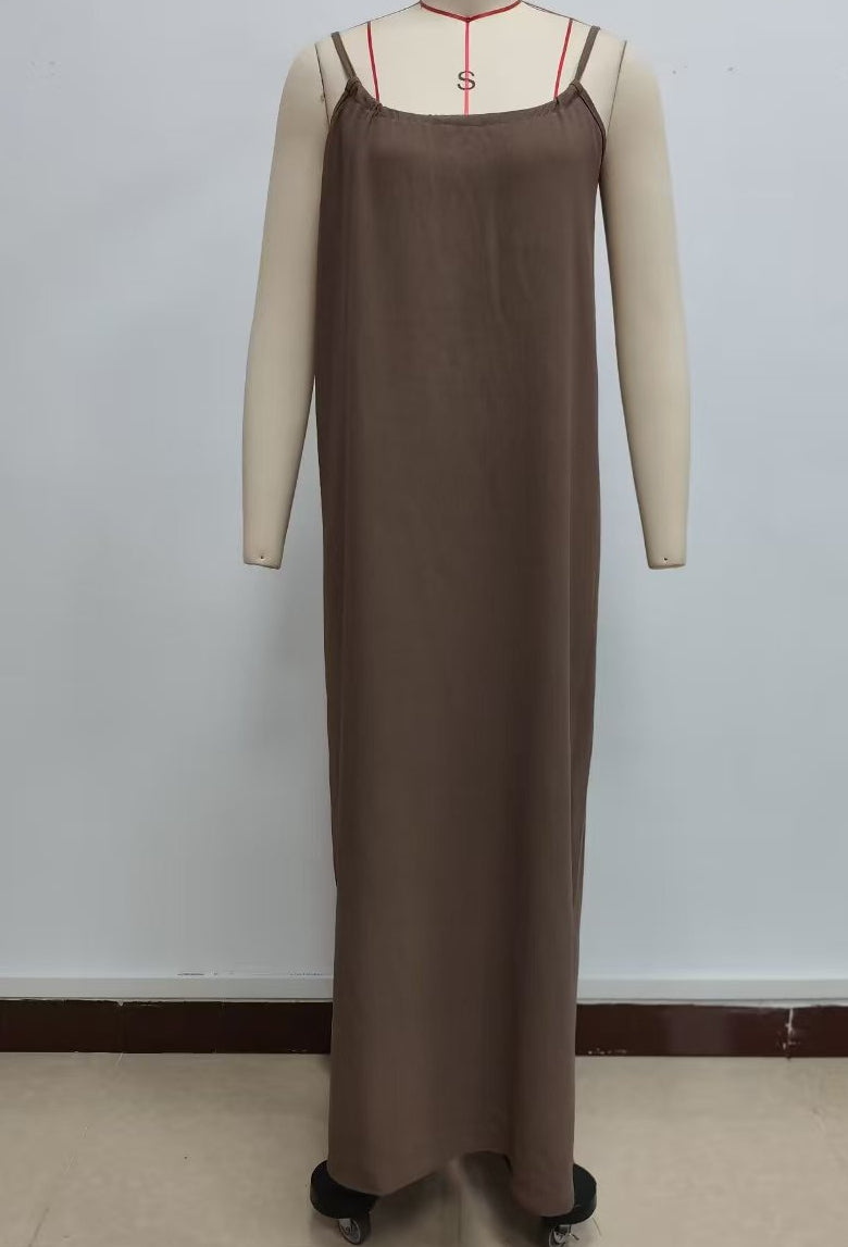 Low Back Tie Strap Maxi Sundress - Coffee - 1