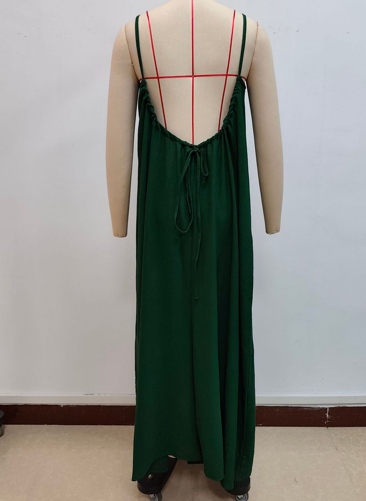 Low Back Tie Strap Maxi Sundress - Dgreen - 1