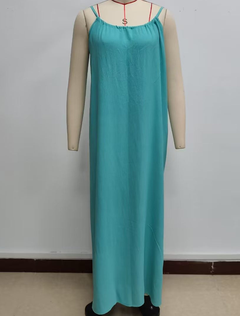 Low Back Tie Strap Maxi Sundress - Green