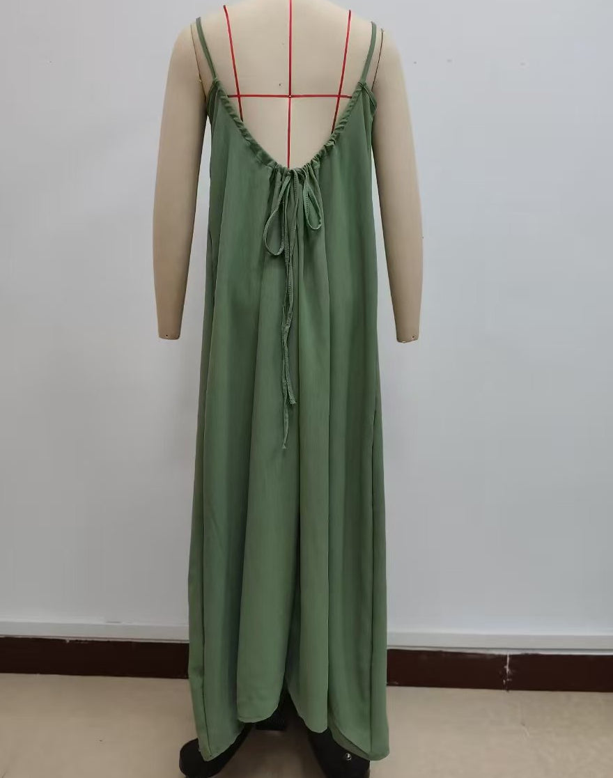 Low Back Tie Strap Maxi Sundress - MGreen - 1