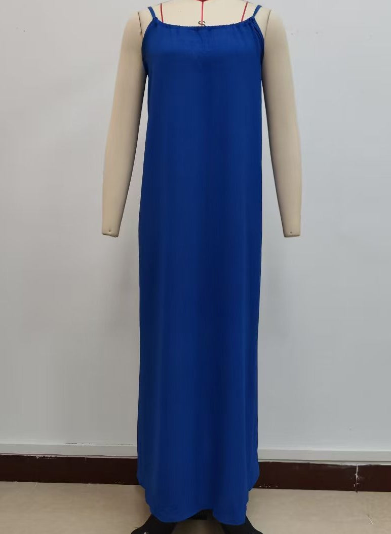 Low Back Tie Strap Maxi Sundress - Navyblue