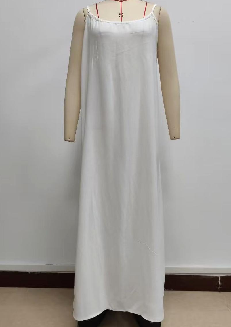 Low Back Tie Strap Maxi Sundress - Offwhite