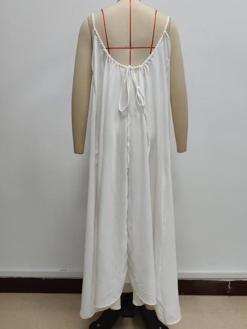 Low Back Tie Strap Maxi Sundress - Offwhite - 1