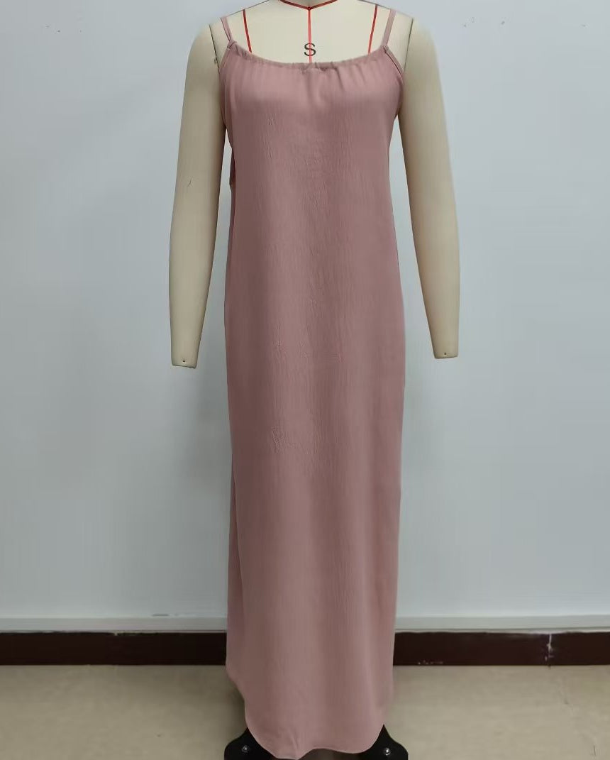 Low Back Tie Strap Maxi Sundress - Pink